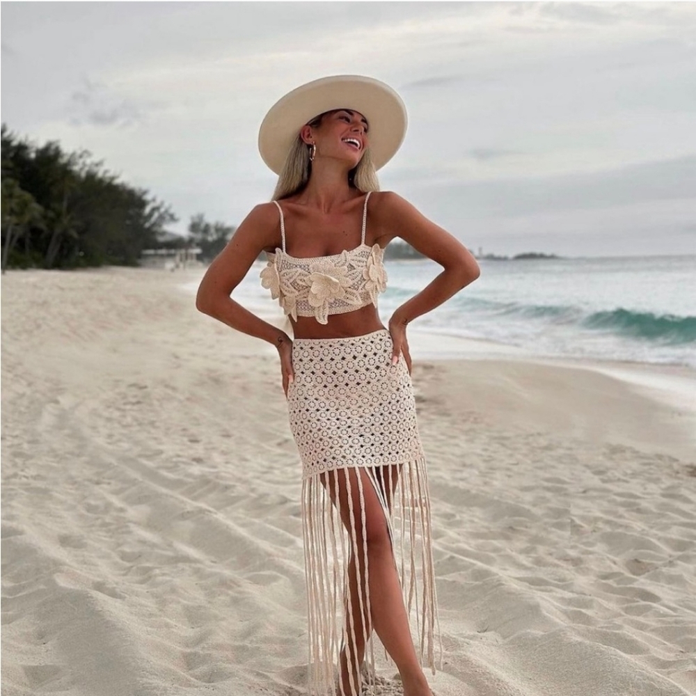 ZARA * FRINGE CROCHETED SKIRT Size L - Picture 9 of 11